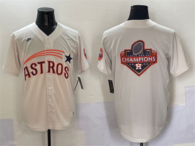 Men's Houston Astros Team Big Logo Cream Throwback Cooperstown Collection Limited Stitched Baseball Jersey 001